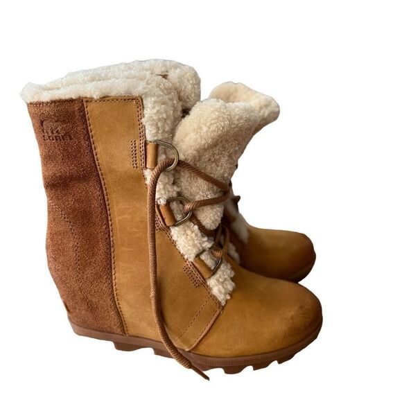 Sorel Joan Of Arctic Wedge Shearling 9.5 Boots Leather Camel - Picture 4 of 10